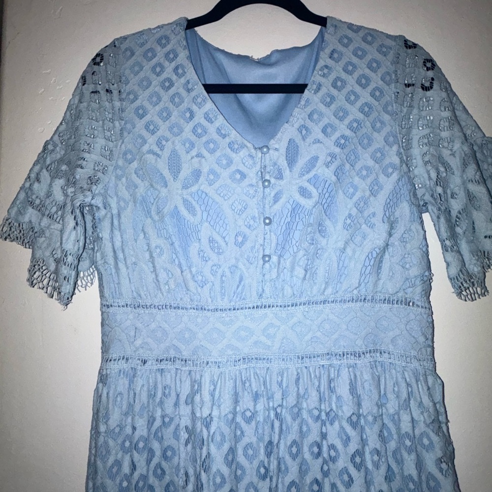 Lulu's Light Blue Lace Midi Dress